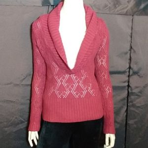 Burgundy-red Charlotte Russe cowl v-neck sweater